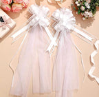 12 Set Large Wedding Pew Bows with Long Tulle Tails Wedding Pew Bows Church Chair Aisle Decorations Wedding Car Decoration Big Bows