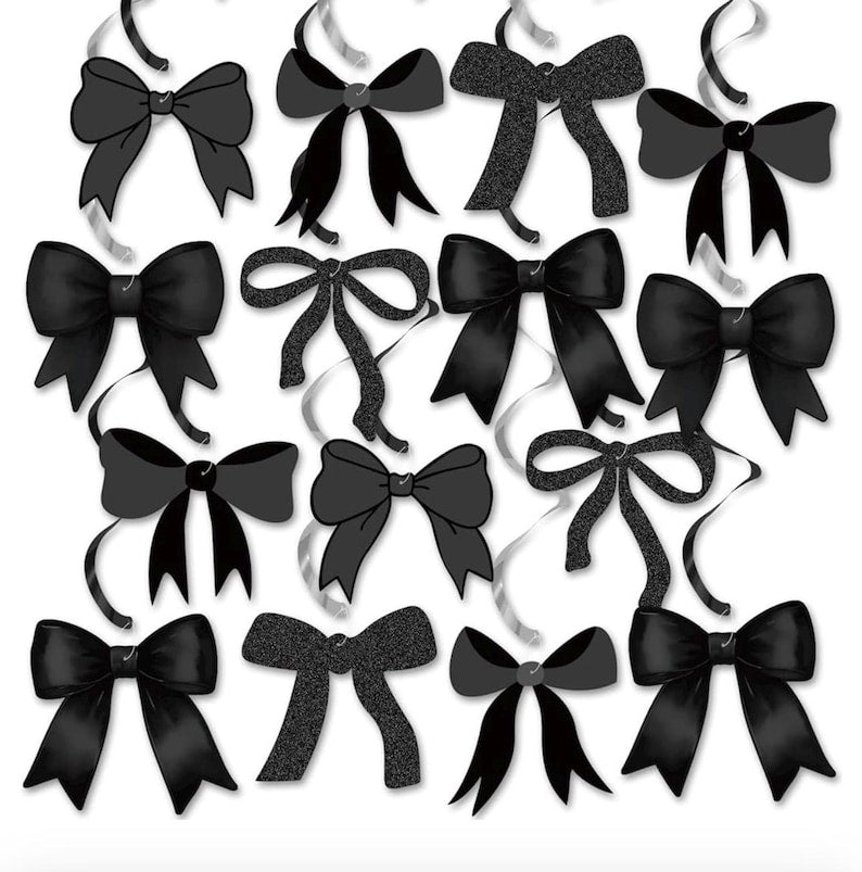 Bow Party Hanging Swirls Decorations, Black Bow Birthday Party Decortions,Coquette Birthday Party Bow Party Decorations for Birthday, Bridal