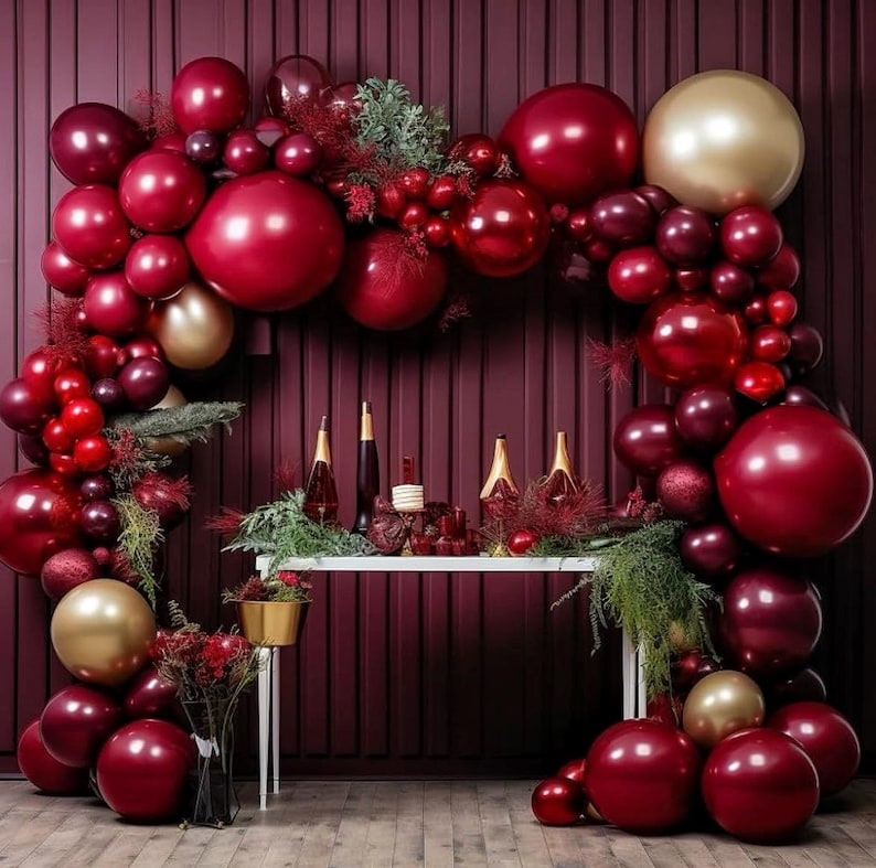 Burgundy Balloons Double Stuffed Maroon Balloon Garland Different Sizes 18/12/5in Wine Red Balloons Ruby Red Balloon Arch Kit for Birthday