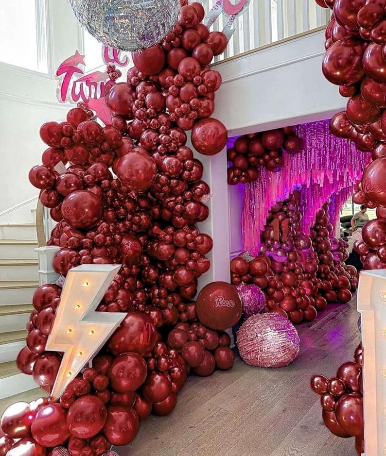 Burgundy Balloons Double Stuffed Maroon Balloon Garland Different Sizes 18/12/5in Wine Red Balloons Ruby Red Balloon Arch Kit for Birthday