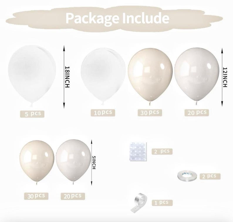White Balloons Garland Arch Kit,120Pcs Pearl Sand White and Double Stuffed Balloons Garland Different Sizes for Girl Women Birthday Bridal