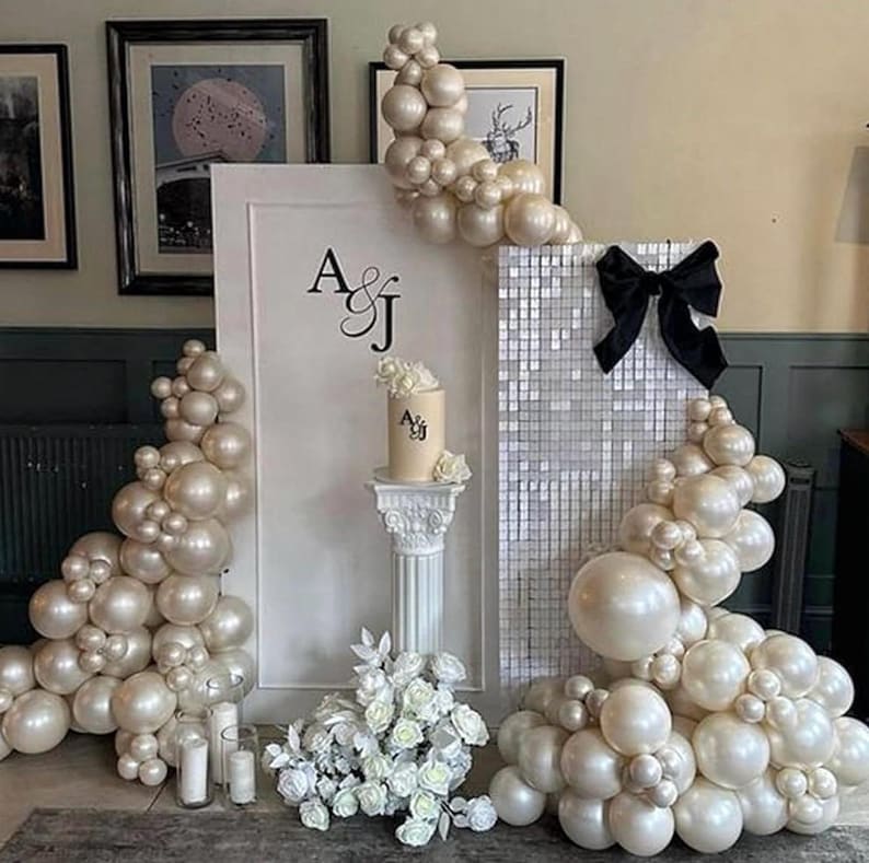 White Balloons Garland Arch Kit,120Pcs Pearl Sand White and Double Stuffed Balloons Garland Different Sizes for Girl Women Birthday Bridal