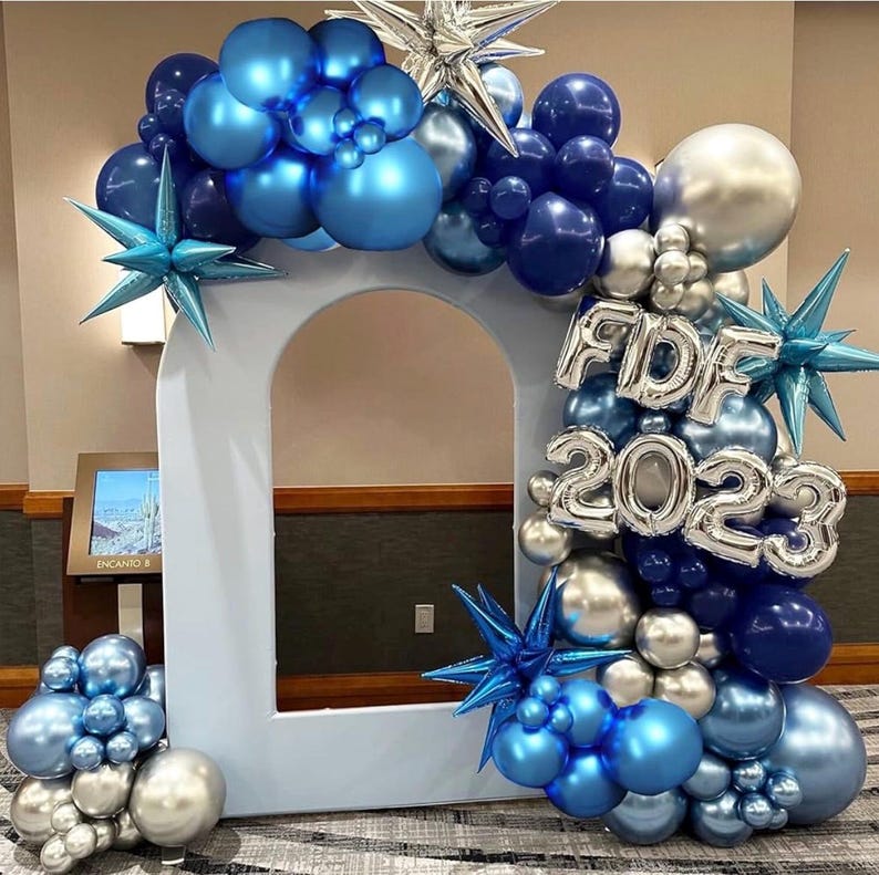Metallic Blue Silver Balloon Garland Arch Kit, 18 12 10 5 Inch Blue Silver Confetti Latex Party Balloons for Birthday Graduation Baby Shower