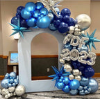 Metallic Blue Silver Balloon Garland Arch Kit, 18 12 10 5 Inch Blue Silver Confetti Latex Party Balloons for Birthday Graduation Baby Shower