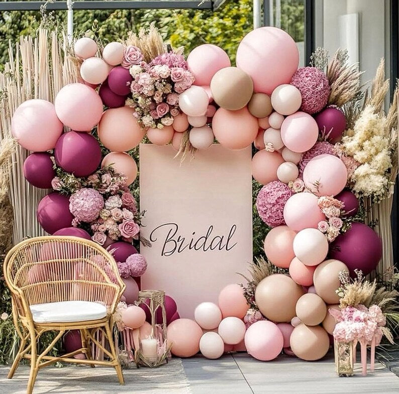 Burgundy Pink Balloon Garland Double Stuffed Pastel Pink Nude Beige Balloon Plum Mauve Lavender Latex Balloons Arch Kit for Birthday Wedding