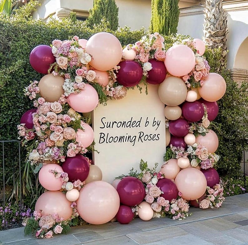 Burgundy Pink Balloon Garland Double Stuffed Pastel Pink Nude Beige Balloon Plum Mauve Lavender Latex Balloons Arch Kit for Birthday Wedding