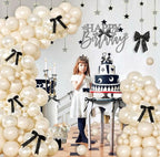 White Balloon Arch Kit 141 Pcs Coquette Birthday Decorations Include Pearl White Balloon and Black Bow for Wedding , Birthday , Baby Shower