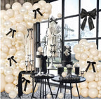 White Balloon Arch Kit 141 Pcs Coquette Birthday Decorations Include Pearl White Balloon and Black Bow for Wedding , Birthday , Baby Shower