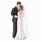 Elegant Bride & Groom Wedding Cake Plastic Topper with White Mesh Veil - 4.5” ,1 Piece - Perfect for Engagement Parties, Bridal Showers