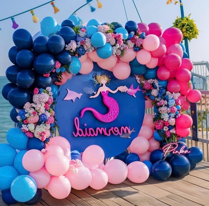 Navy Blue Pink Balloon Garland Double Stuffed Dark Blue Hot Pink Balloons Pastel Pink Blue Balloon Arch Kit Metallic Silver Balloons
