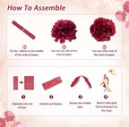 Burgundy Birthday Party Decorations with Happy Birthday Banner Tissue Tassels Paper Pompoms Butterfly Decorations Balloons Happy Birthday