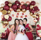 Burgundy Birthday Party Decorations with Happy Birthday Banner Tissue Tassels Paper Pompoms Butterfly Decorations Balloons Happy Birthday