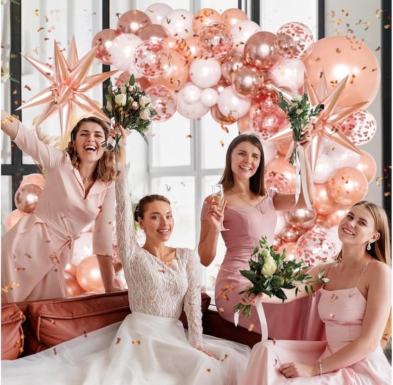 Rose Gold Balloons Garland Arch Kit,144pcs Metallic Rose Gold White Balloons Rose Gold Confetti Balloons for Women Birthday Wedding Bridal