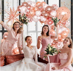 Rose Gold Balloons Garland Arch Kit,144pcs Metallic Rose Gold White Balloons Rose Gold Confetti Balloons for Women Birthday Wedding Bridal