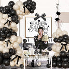 Black and White Balloon Arch Kit 158 Pcs Coquette Birthday Decorations Include Black White Balloon and Black Bow for Wedding Birthday
