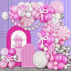 Bow Pink and White Balloon Arch Kit,Pastel Light Pink Bow Balloon Garland for Girls Baby Shower Women Pink Bow Coquette Themed Birthday