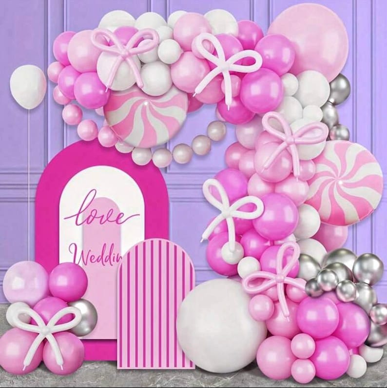 Bow Pink and White Balloon Arch Kit,Pastel Light Pink Bow Balloon Garland for Girls Baby Shower Women Pink Bow Coquette Themed Birthday