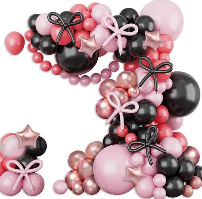 Pink and Black Balloon Arch Kit, 114Pcs  Retro Dirty Pink Maca Pink Black Balloon Garland Different Sizes for Girls  Women Birthday Party