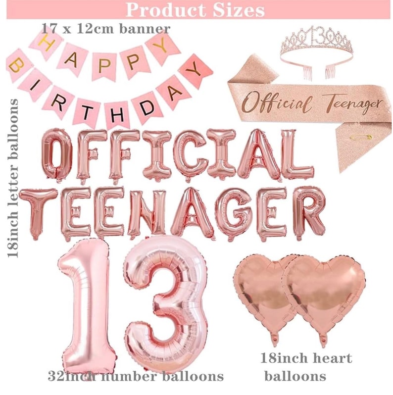 13th Birthday Party Decorations OFFICIAL TEENAGER Party Balloons 13th Birthday Tiara Official Teenager Sash Happy Birthday Banner