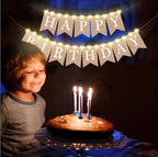 2 Pieces Burlap Happy Birthday Banner Flags and 2 Pieces Mini LED Fairy Lights Battery Rustic Birthday Banner Garland Bunting for Birthday