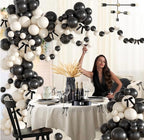 Black and White Balloon Arch Kit 158 Pcs Coquette Birthday Decorations Include Black White Balloon and Black Bow for Wedding Birthday