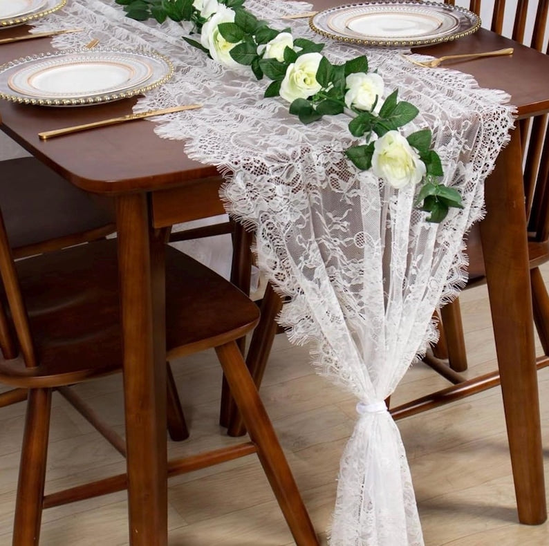 3 Pcs White Lace Table Runner 14 x 120 in InEmbroidered Boho Table Runner for Wedding Party Bridal Shower Decorations Vintage Rustic Runner