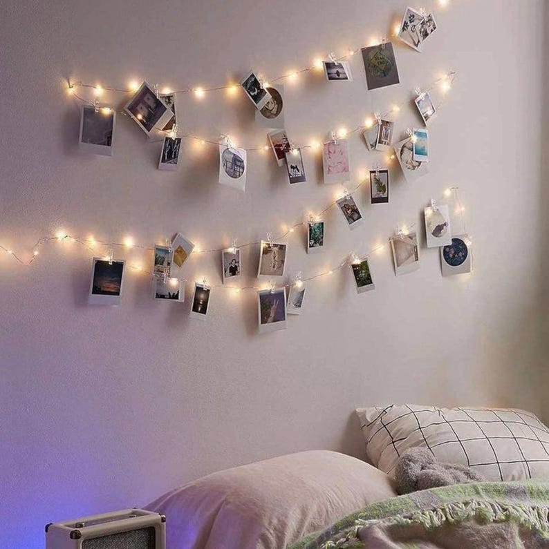 Photo String Lights with Clips for Hanging: 33Ft 100LED & Timer Fairy Light with 50 Clear Clip for Picture Display Indoor Bedroom Room Wall