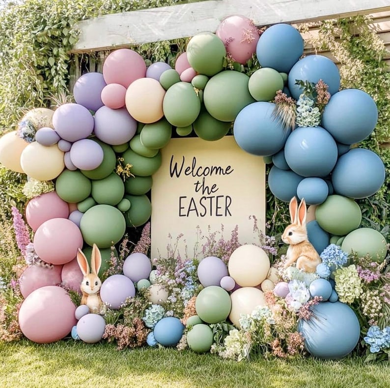 Blue Green Pink Balloon Garland - Double Stuffed Dusty Blue Sage Green Balloon Light Pink Purple Lavender Pastel Balloon Arch Kit