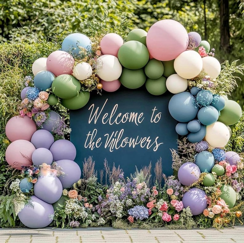 Blue Green Pink Balloon Garland - Double Stuffed Dusty Blue Sage Green Balloon Light Pink Purple Lavender Pastel Balloon Arch Kit