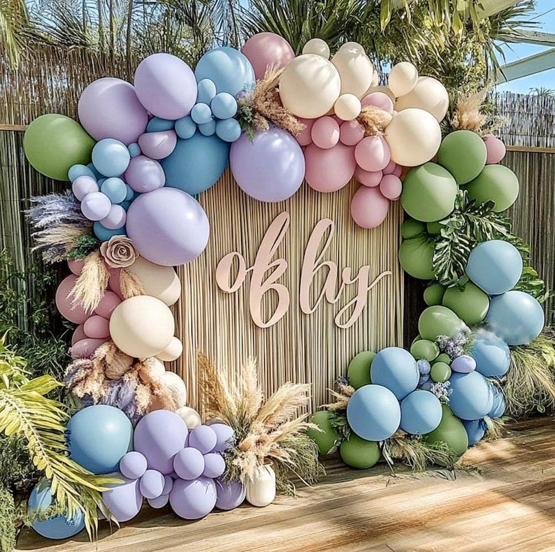 Blue Green Pink Balloon Garland - Double Stuffed Dusty Blue Sage Green Balloon Light Pink Purple Lavender Pastel Balloon Arch Kit