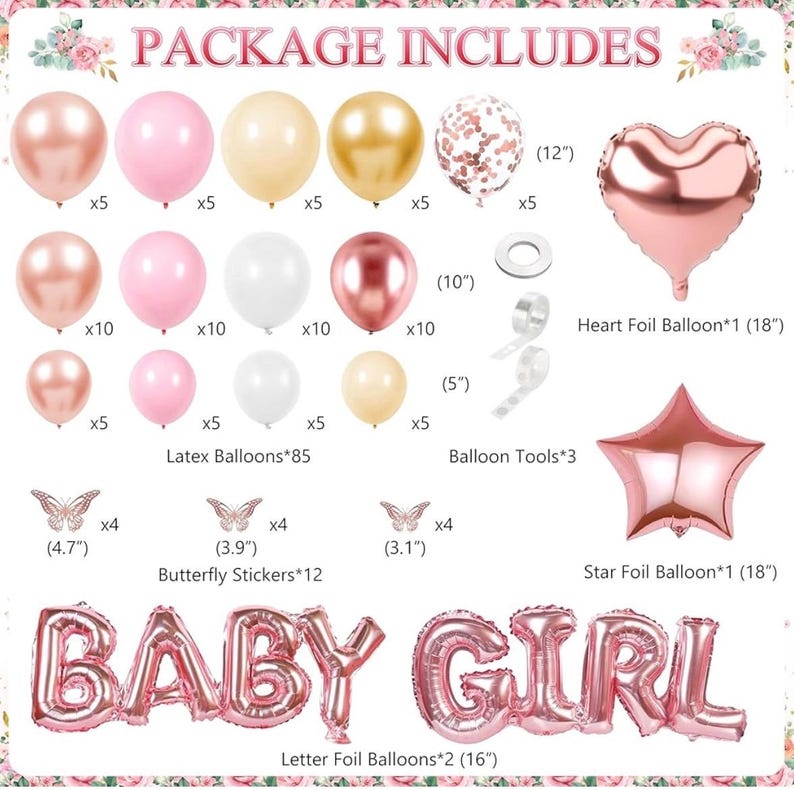 Baby Shower Decoration for Girl Baby Girl Pink Rose Gold Baby Shower Decoration Floral Gender Reveal Party Supplies with It's a Girl Backdro