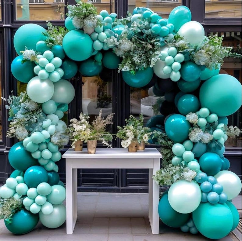 Teal Blue Balloons Double Stuffed Mint Blue Balloon Garland Turquiose Balloon Arch Kit Metallic Peacock Balloons Different Sizes