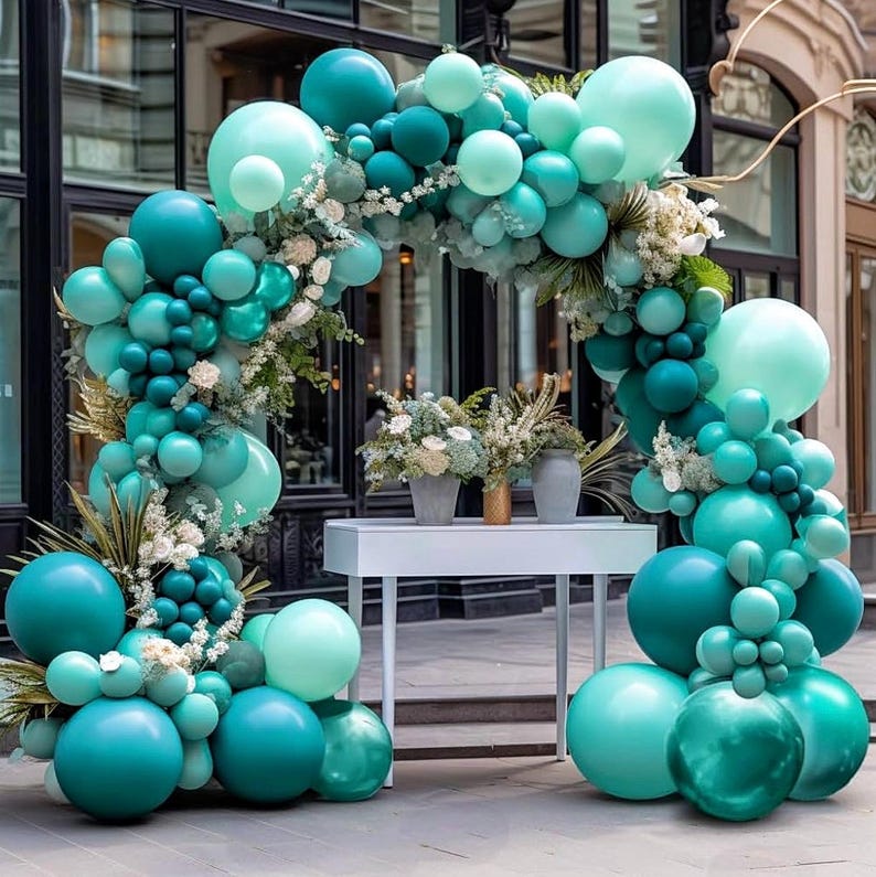 Teal Blue Balloons Double Stuffed Mint Blue Balloon Garland Turquiose Balloon Arch Kit Metallic Peacock Balloons Different Sizes