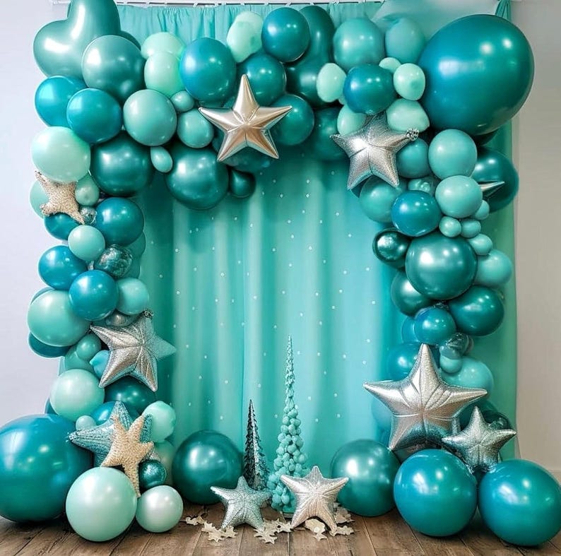 Teal Blue Balloons Double Stuffed Mint Blue Balloon Garland Turquiose Balloon Arch Kit Metallic Peacock Balloons Different Sizes