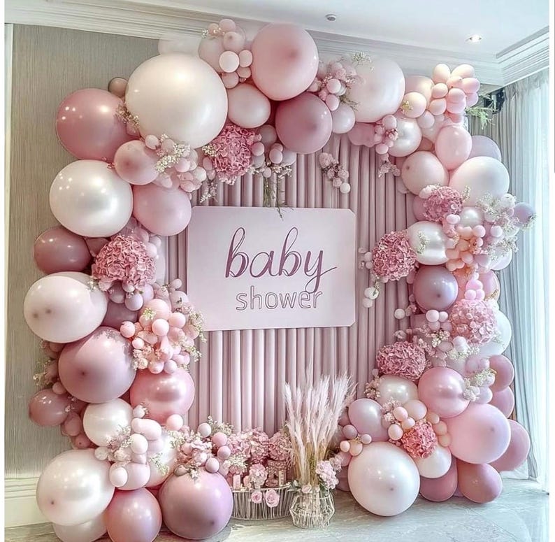 Pink and white Balloons Double Stuffed Pearl Balloon Garland Kit Light Pink Balloon Arch Latex Dusty Pink Balloon Garland for Baby Shower