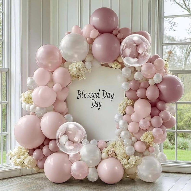 Pink and white Balloons Double Stuffed Pearl Balloon Garland Kit Light Pink Balloon Arch Latex Dusty Pink Balloon Garland for Baby Shower