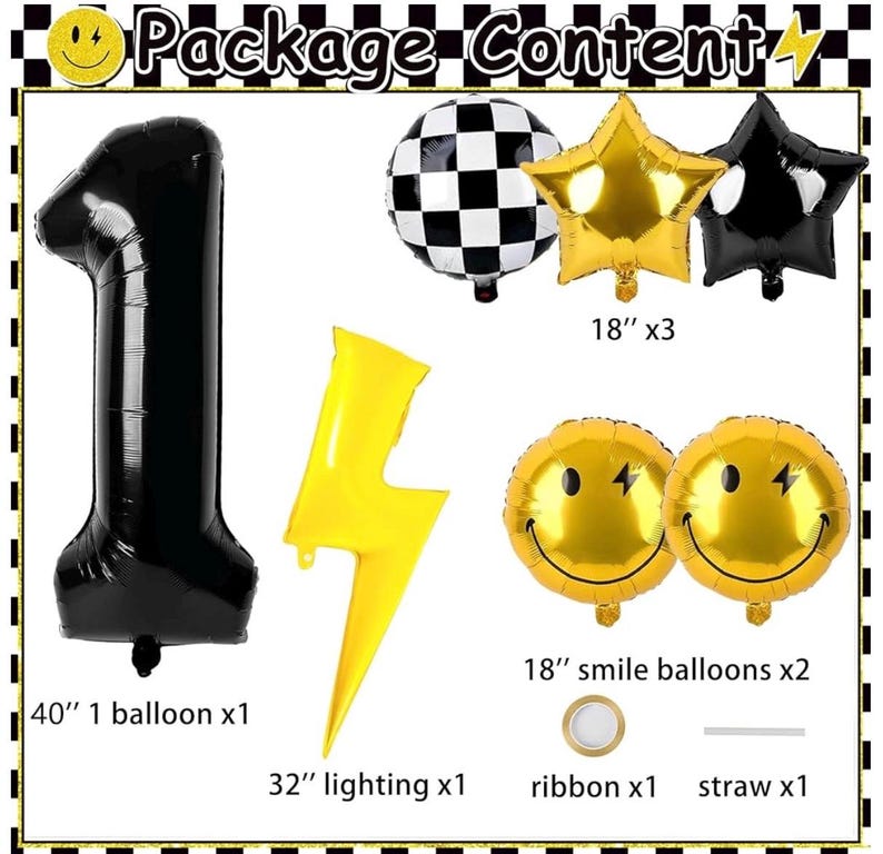 7Pcs One Happy Dude Birthday Decorations,40" Black One Lightning Bolt Eyes Balloon for One Happy Dude Birthday Decor - One Cool Dude Balloon