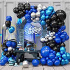 Blue Black Balloons Garland Arch Kit, 122Pcs Blue Silver Metallic Balloons Arch for Birthday Baby Shower Graduation Wedding Bridal Shower