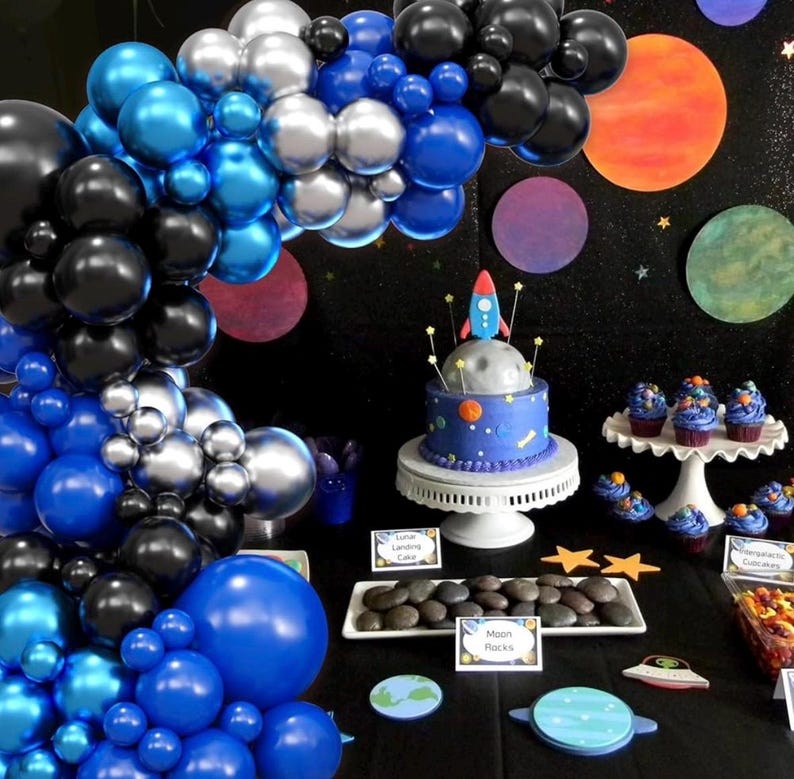 Blue Black Balloons Garland Arch Kit, 122Pcs Blue Silver Metallic Balloons Arch for Birthday Baby Shower Graduation Wedding Bridal Shower