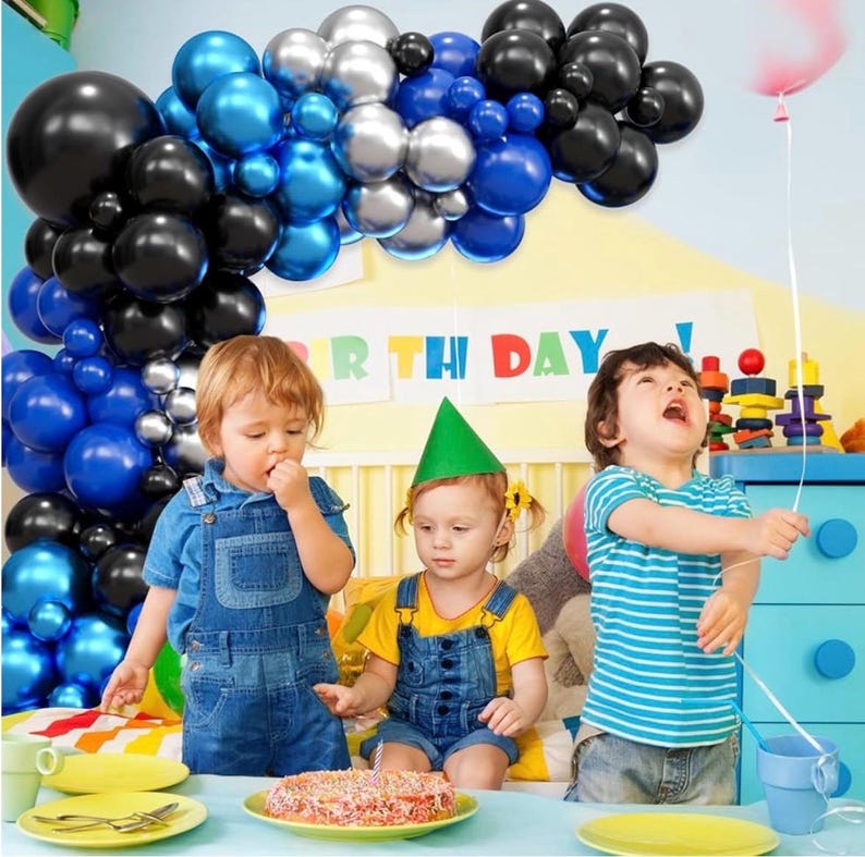 Blue Black Balloons Garland Arch Kit, 122Pcs Blue Silver Metallic Balloons Arch for Birthday Baby Shower Graduation Wedding Bridal Shower