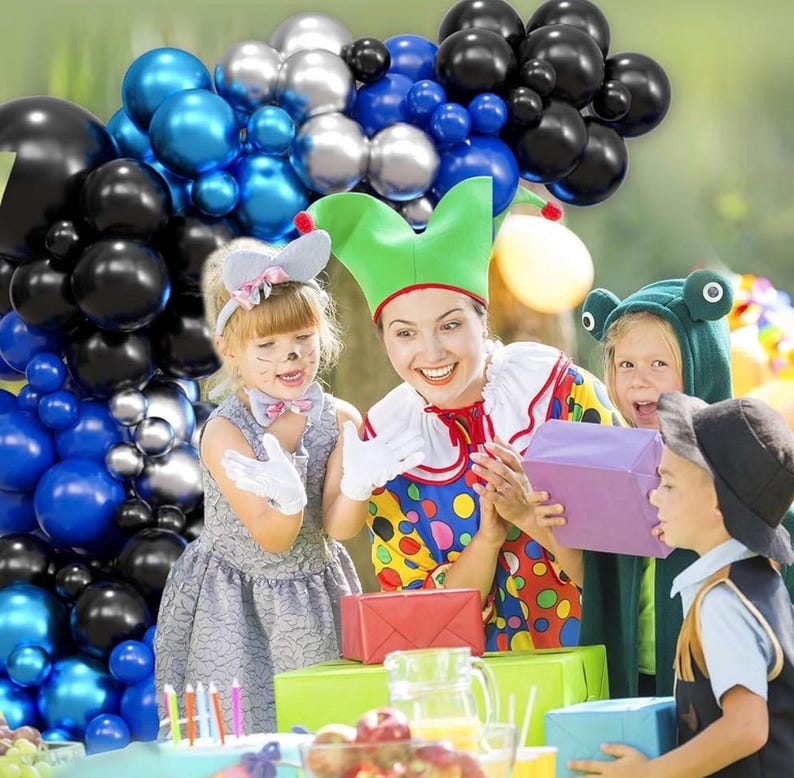 Blue Black Balloons Garland Arch Kit, 122Pcs Blue Silver Metallic Balloons Arch for Birthday Baby Shower Graduation Wedding Bridal Shower
