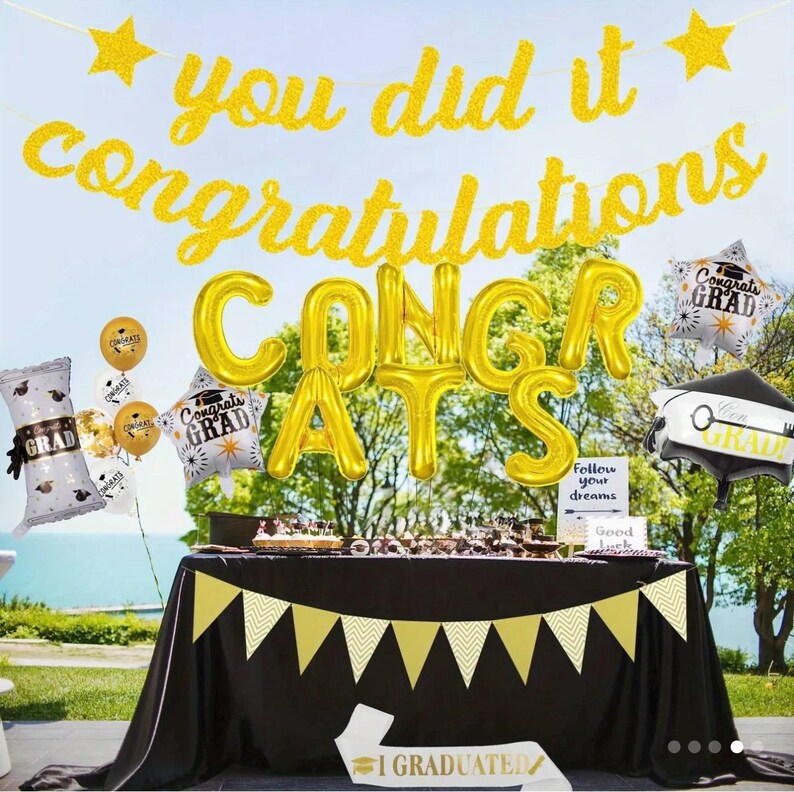 Graduation Party Decorations 2026, Congrats Grad Balloon Banner Set, Gold Black White Graduation Balloons, Class of 2026 Party Decor
