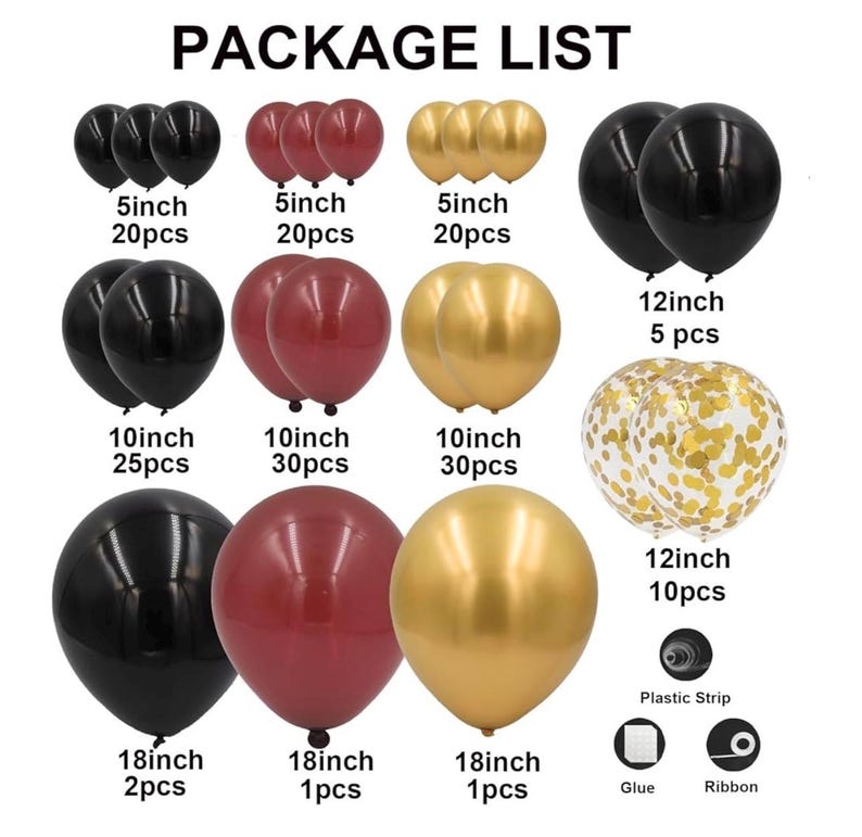 Burgundy Balloon Arch Garland Kit 164pcs Metallic Rose Gold Maroon Gold Balloons in Different Sizes for Bridal, Baby Shower ,Graduation