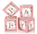 Floral Baby Shower Box Birthday Party Decoration Pink Balloon Blocks First Birthday Centerpiece Decor for Girls Rose Gold Gender Reveal