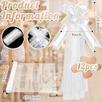 12 Set Large Wedding Pew Bows with Long Tulle Tails Wedding Pew Bows Church Chair Aisle Decorations Wedding Car Decoration Big Bows