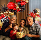 Movie Night Balloon Arch Garland Kit with Red Black and Gold Balloons Movie Foil Balloons for Birthday Movie Night Movie Theater Movie
