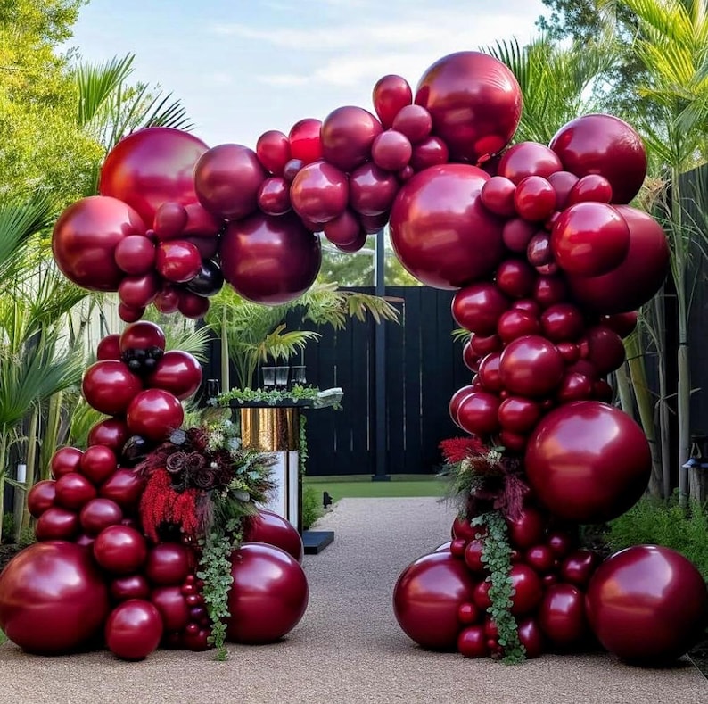 Burgundy Balloons Double Stuffed Maroon Balloon Garland Different Sizes 18/12/5in Wine Red Balloons Ruby Red Balloon Arch Kit for Birthday