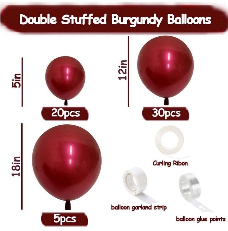 Burgundy Balloons Double Stuffed Maroon Balloon Garland Different Sizes 18/12/5in Wine Red Balloons Ruby Red Balloon Arch Kit for Birthday