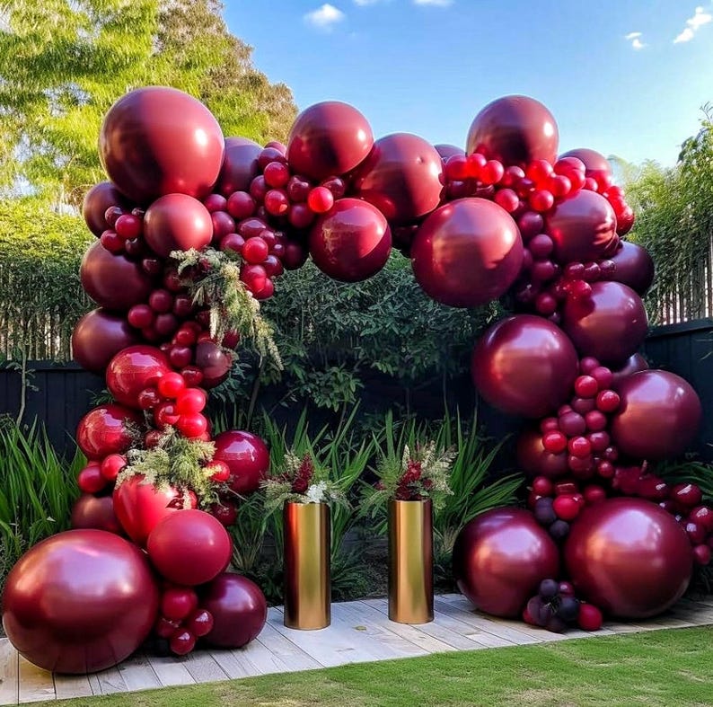 Burgundy Balloons Double Stuffed Maroon Balloon Garland Different Sizes 18/12/5in Wine Red Balloons Ruby Red Balloon Arch Kit for Birthday
