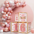 Sweet 16 Party Decorations,16th Birthday Boxes Decor for Girls Women Sweet Sixteen Happy Birthday Banner Kits Pink Rose Gold Foil Balloons